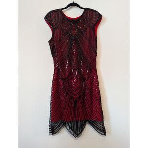 meilun 1920s Gatsby Sequin Beaded Flapper Mini Dress Sz M
